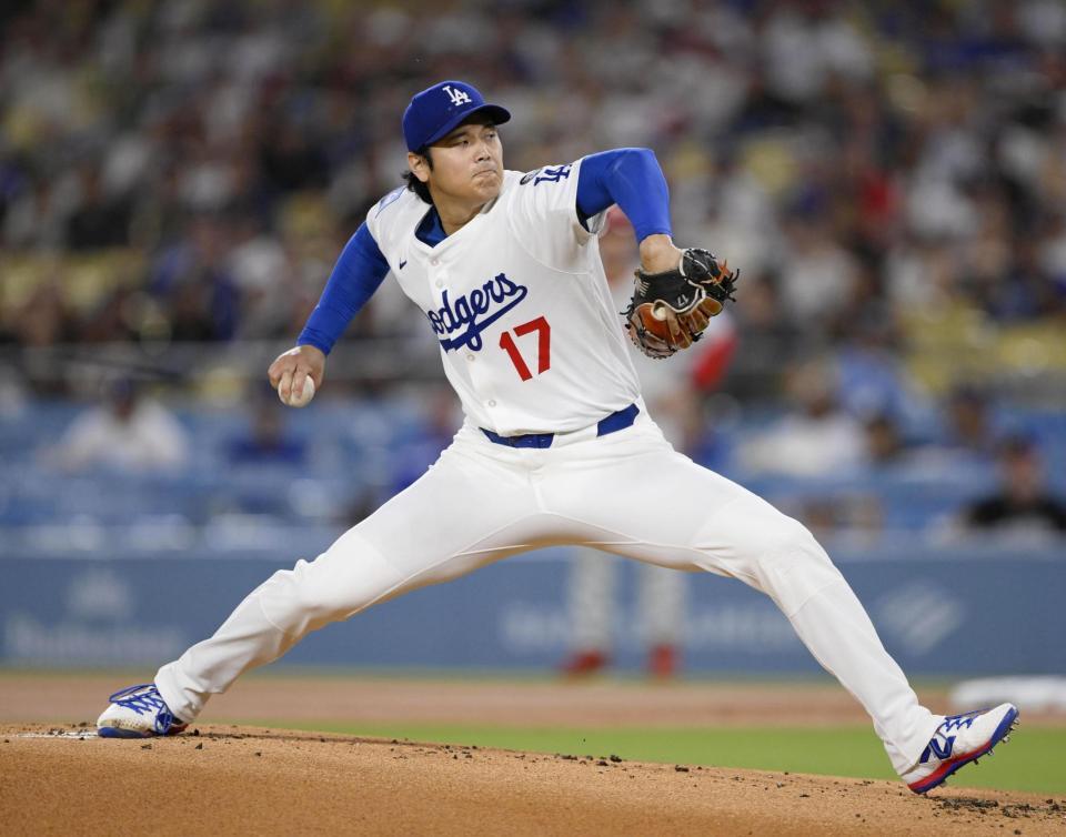 　フィリーズ戦に先発登板したドジャース・大谷（共同）