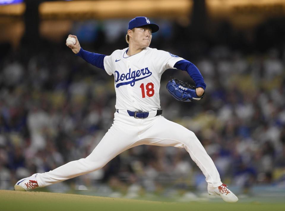 　ジャイアンツ戦に先発したドジャース・山本（共同）