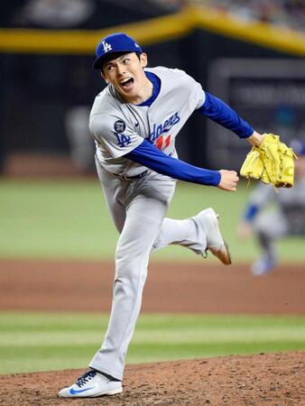　ダイヤモンドバックス戦の７回に登板し、１回を無安打無得点に抑えたドジャース・佐々木（共同）