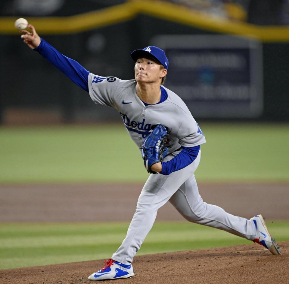 　ダイヤモンドバックス戦に先発し、６回無失点で12勝目を挙げた山本（共同）