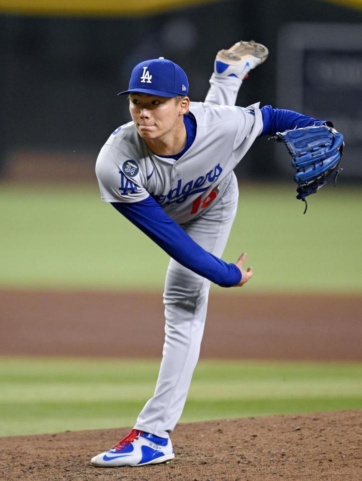 　ダイヤモンドバックス戦に先発し、６回無失点で12勝目を挙げた山本（共同）