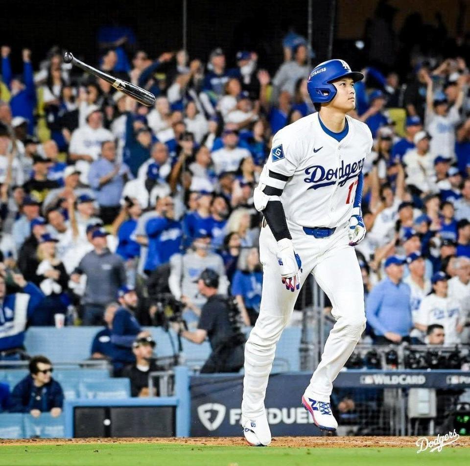 　六回、２打席連続アーチを放った大谷（ロサンゼルス・ドジャース提供）