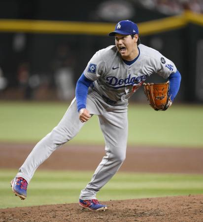 　ダイヤモンドバックス戦に先発し、今季最長の６回を投げ無失点だったドジャース・大谷。勝敗は付かなかった＝９月２３日、フェニックス（共同）