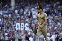 　カブス戦の２回途中、降板するパドレスのダルビッシュ（共同）