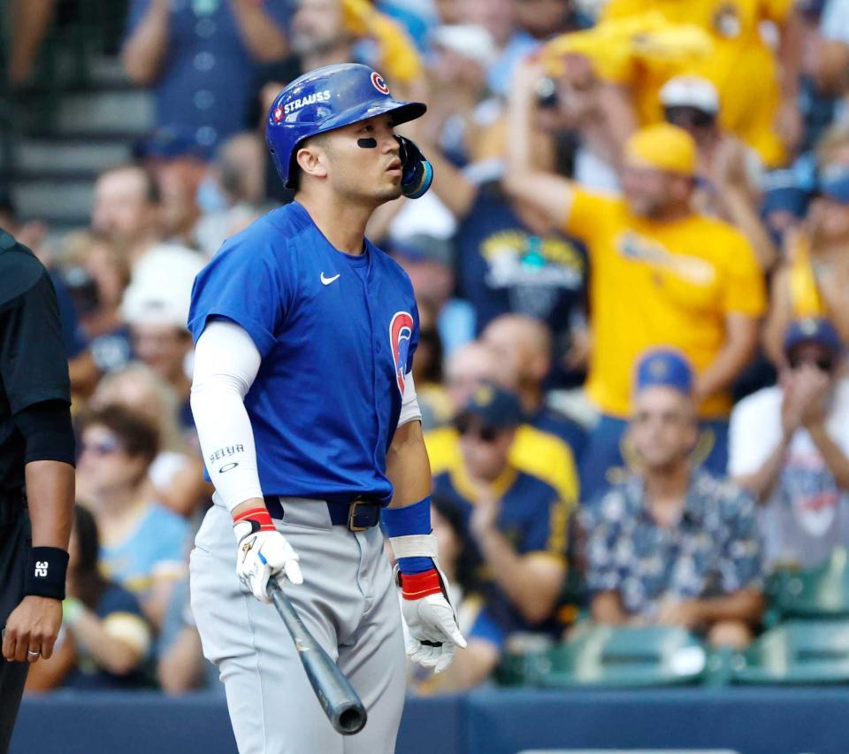 　１回、見逃し三振に倒れたカブス・鈴木（共同）