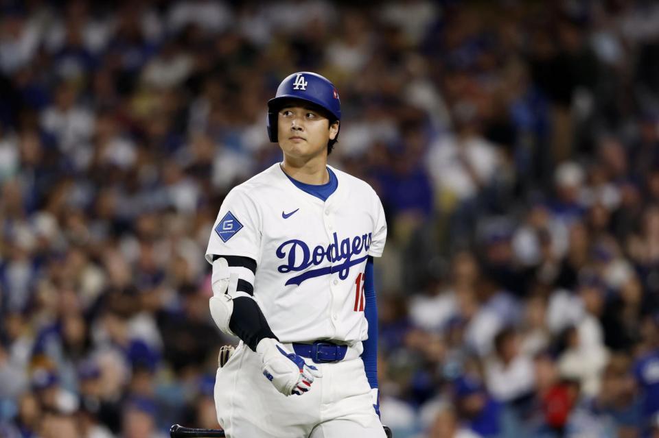 　５回、空振り三振に倒れた大谷（共同）