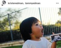 赤ちゃんのエコー写真に驚くエドマンの長男イーライ君。妻クリステンさんのインスタグラム＠ｋｒｉｓｔｅｎｅｄｍａｎ（９月８日付）より 
