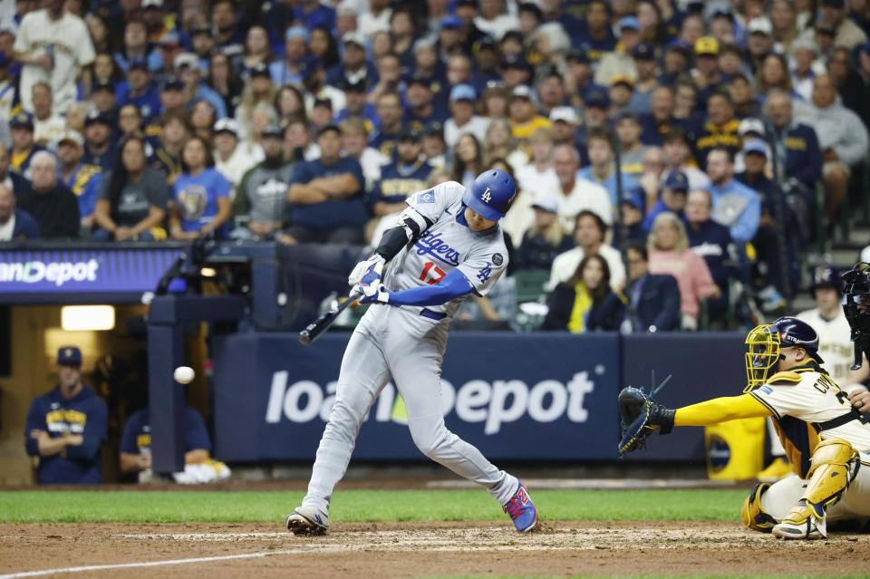 　ブルワーズ戦の７回、一ゴロに倒れるドジャース・大谷（共同）