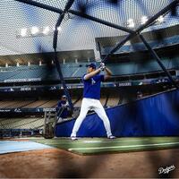 　屋外でのフリー打撃で調整する大谷（ロサンゼルス・ドジャース提供）