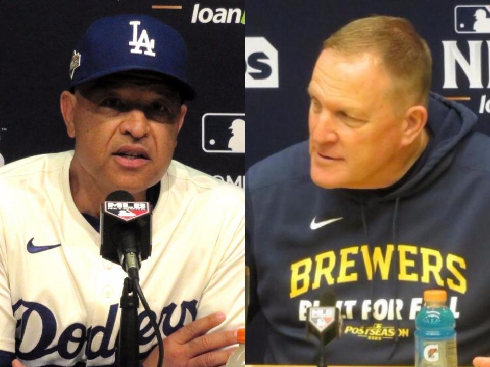 　ドジャースのロバーツ監督（左）とブルワーズのマーフィー監督