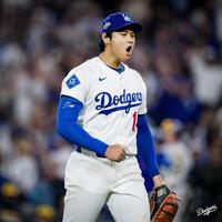 　快投を見せ絶叫する大谷翔平（ロサンゼルス・ドジャース提供）