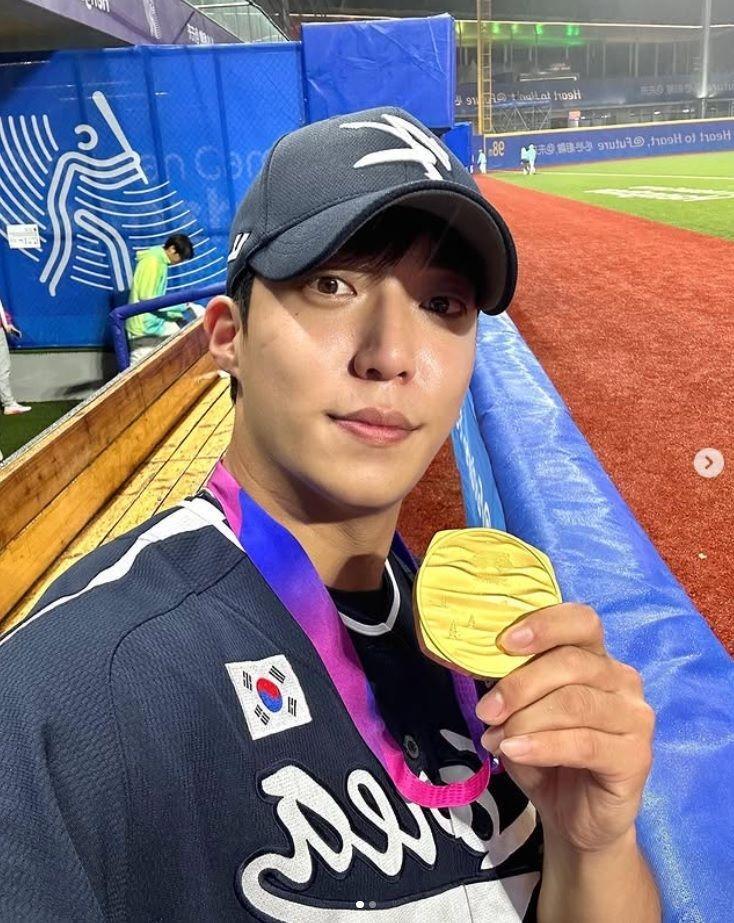 　ウォン・テイン投手の公式インスタグラム＠ｗｏｎ＿ｔａｅ＿ｉｎより　２０２３年アジア大会優勝に貢献