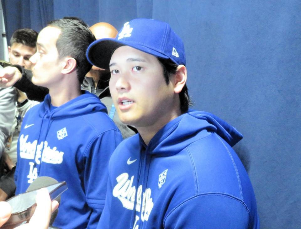 　ワールドシリーズを前に取材の応じる大谷翔平（撮影・小林信行）