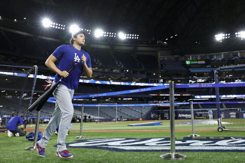 　打撃練習を終えたドジャース・大谷（共同）