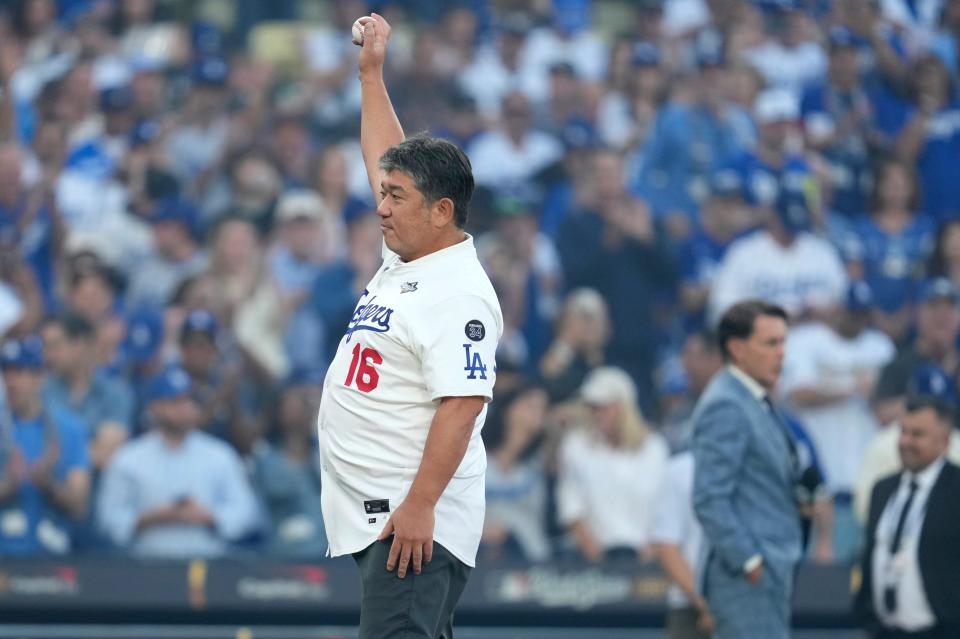 　始球式を行ったドジャースＯＢの野茂英雄氏（提供・ＡＰ／アフロ）