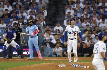 　ブルージェイズ戦の３回、ゲレロに２ランを浴びたドジャース・大谷（共同）
