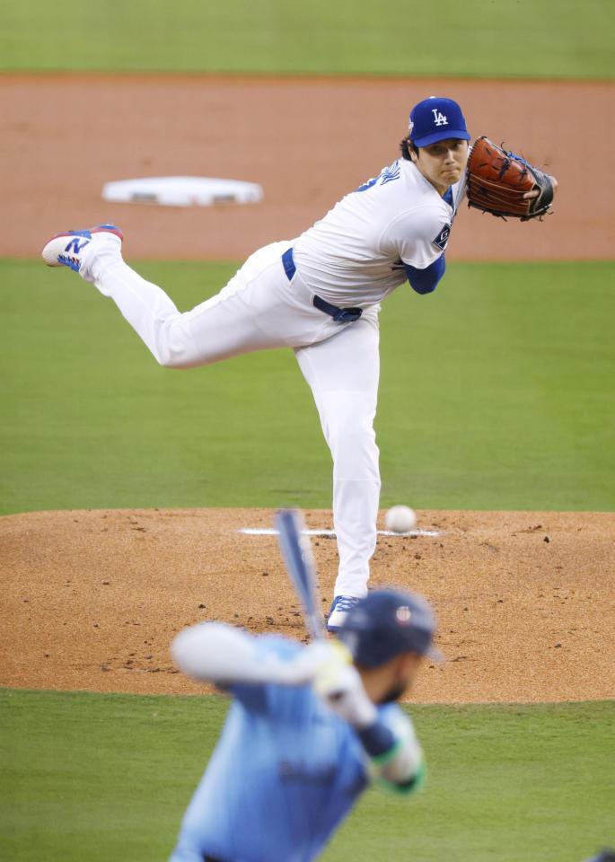 　ワールドシリーズ第４戦に先発したドジャース・大谷（共同）