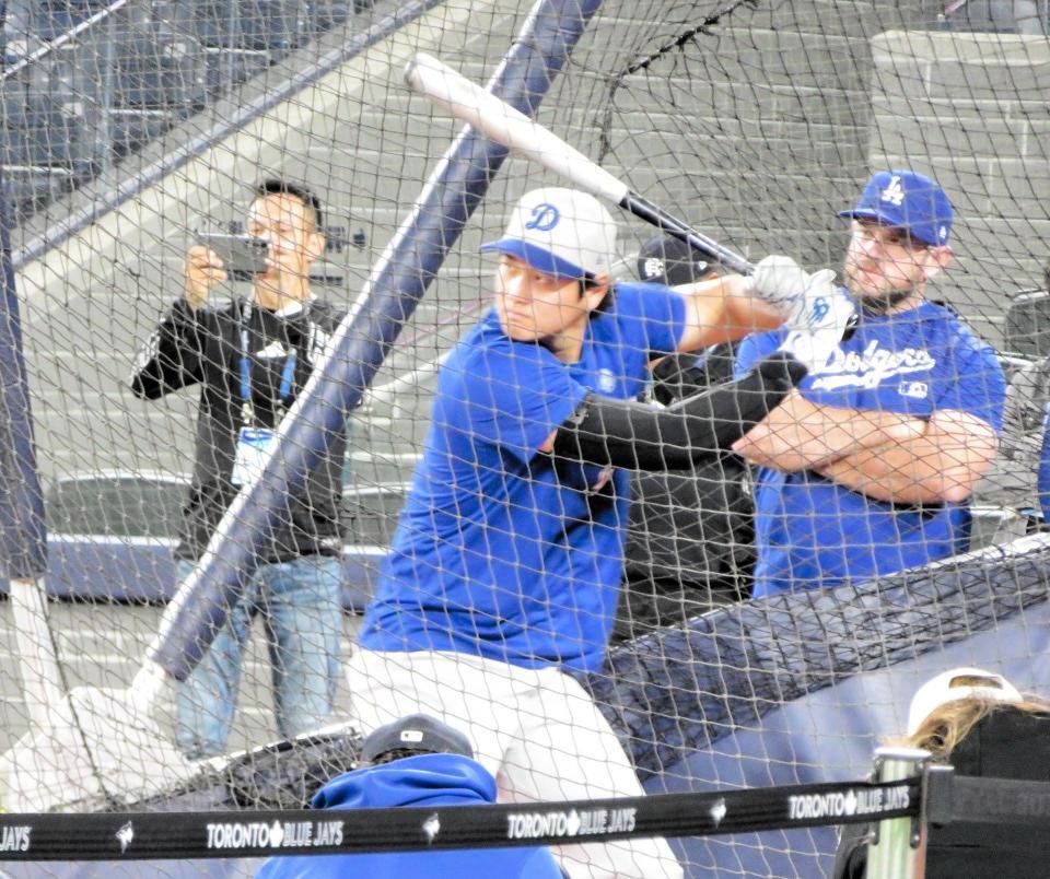 　フリー打撃を行う大谷翔平（撮影・小林信行）