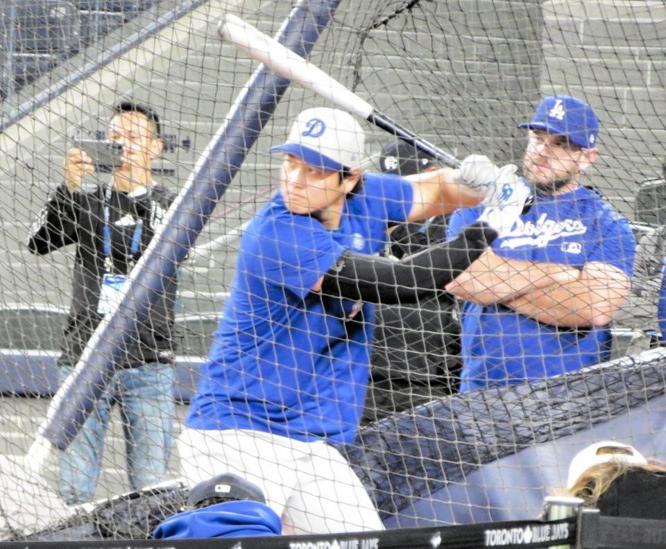 　フリー打撃を行う大谷翔平（撮影・小林信行）