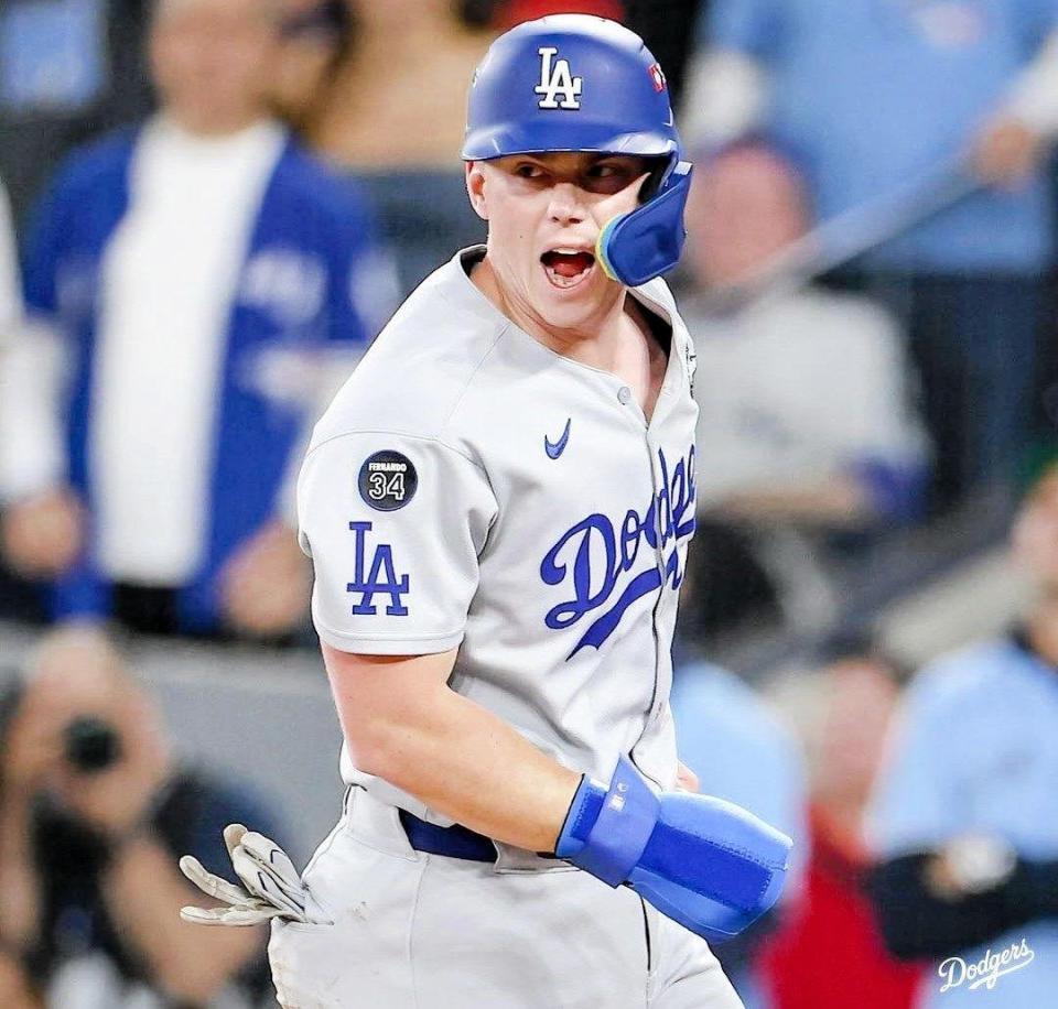 　三回、ベッツのタイムリーで生還したスミス（ロサンゼルス・ドジャース提供）