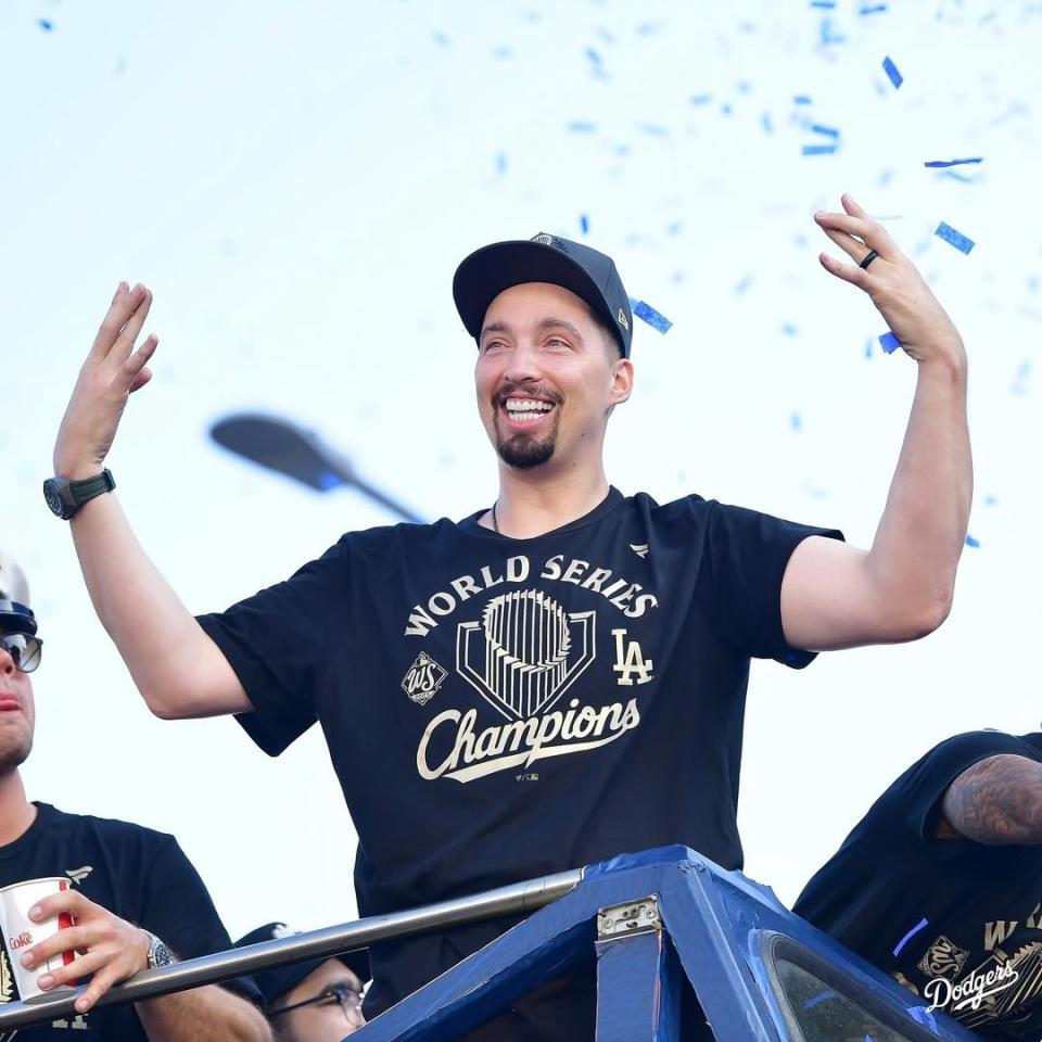 　優勝パレードに参加したスネル＝３日（ロサンゼルス・ドジャース提供）