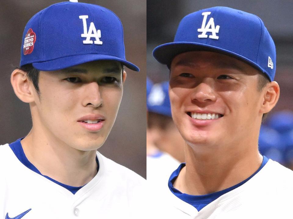 　ドジャース・佐々木朗希（左）と山本由伸