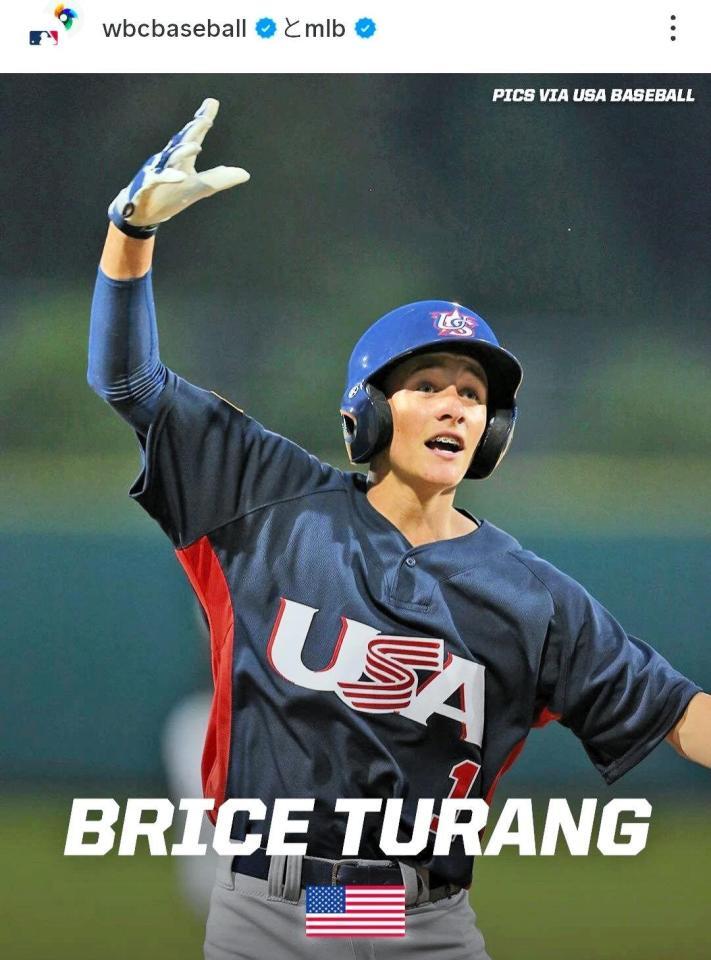 　ブライス・テュラング。ＷＢＣ公式インスタグラム（ｗｂｃｂａｓｅｂａｌｌ）より