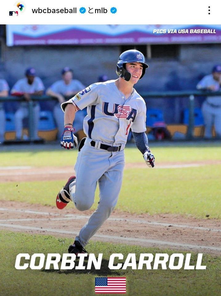 　コービン・キャロル。ＷＢＣ公式インスタグラム（ｗｂｃｂａｓｅｂａｌｌ）より