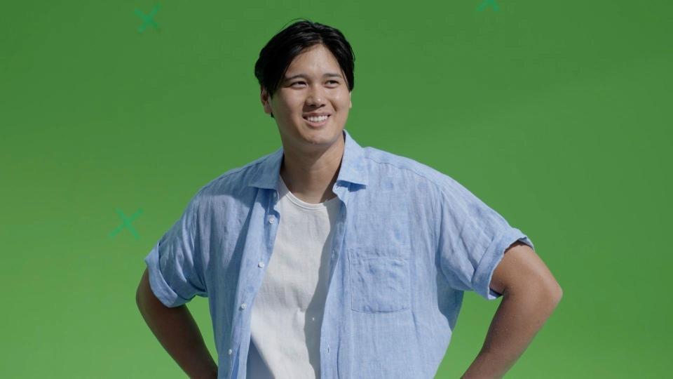 ＣＭの撮影に臨む大谷