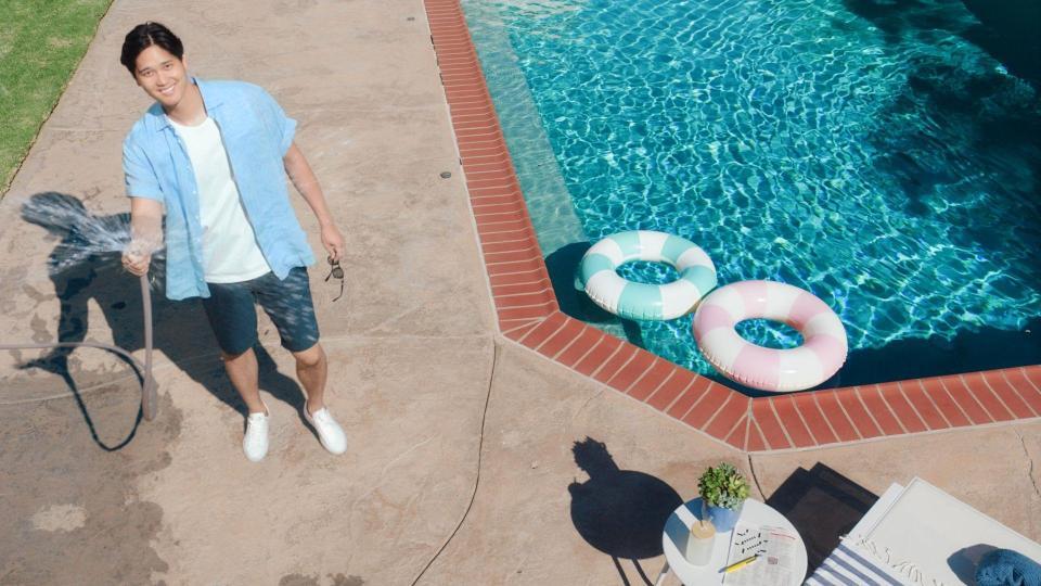 ＣＭの撮影に臨む大谷