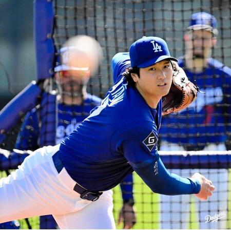 　ライブＢＰに登板した大谷（ロサンゼルス・ドジャース提供）