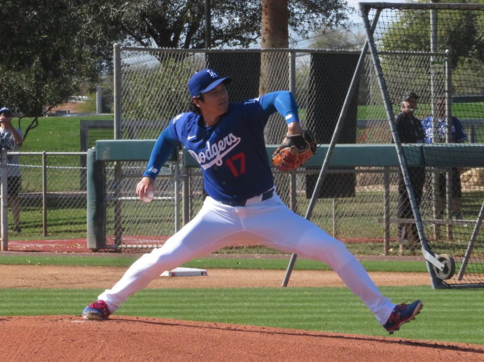 今季初めてライブBPに登板した大谷（撮影・小林信行）