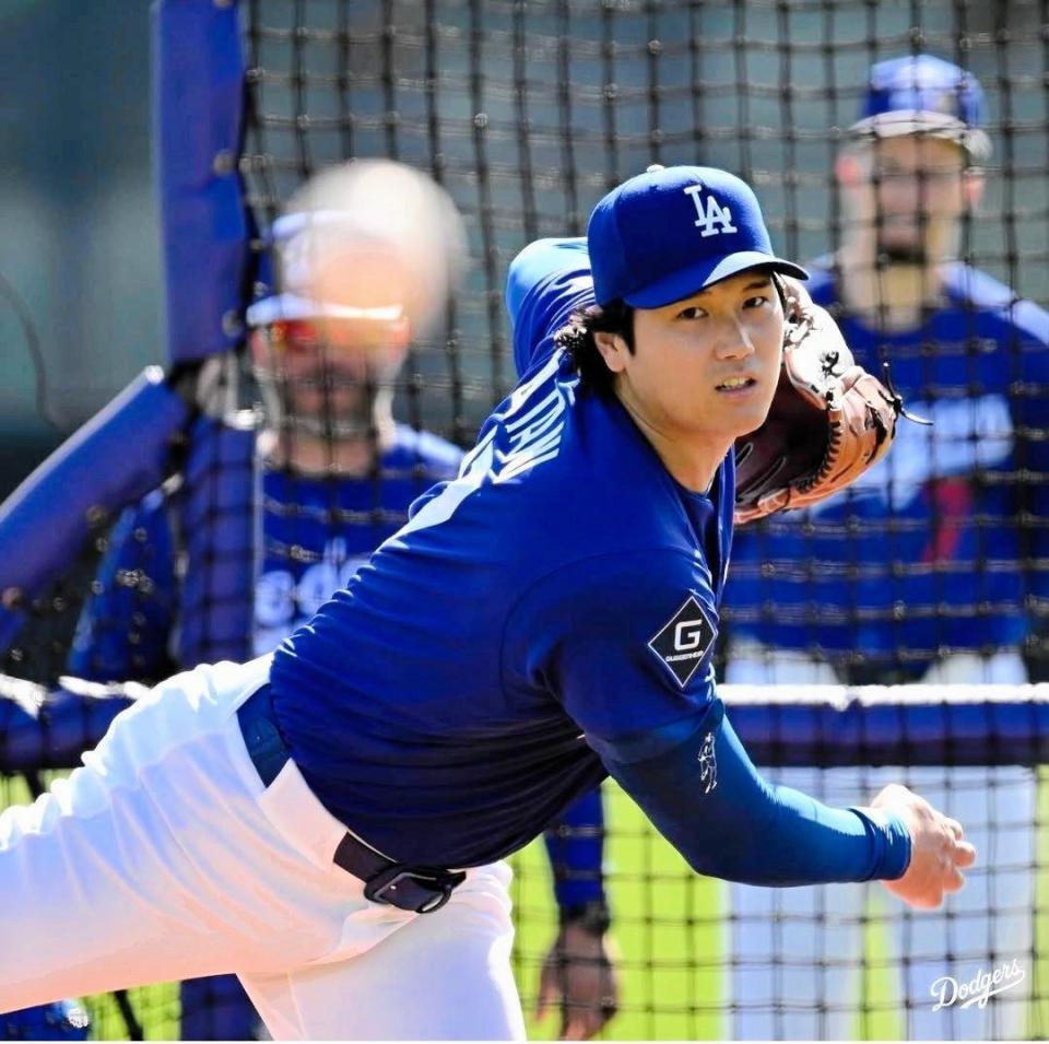 　ライブＢＰに登板した大谷（ロサンゼルス・ドジャース提供）