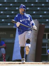 　実戦形式の練習をするカブス・鈴木＝メサ（共同）