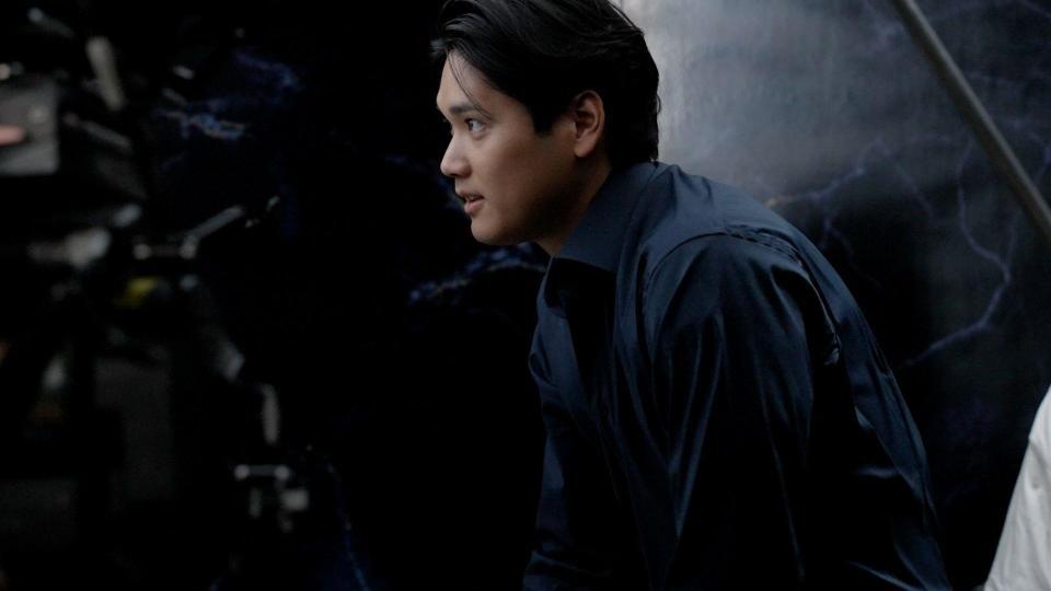 ＣＭの撮影に臨む大谷