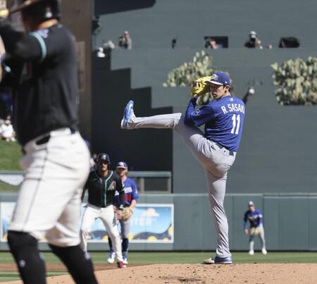 　ダイヤモンドバックス戦に先発した佐々木。１回１／３を投げ３安打３失点だった（共同）