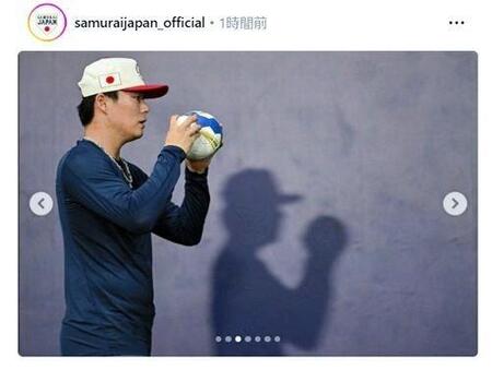 最終調整する山本。侍ジャパンの公式インスタグラム（ｓａｍｕｒａｉｊａｐａｎ＿ｏｆｆｉｃｉａｌ）より