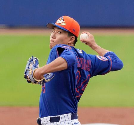 　マーリンズ戦に先発し、３回を無安打無失点と好投したメッツ・千賀（共同）