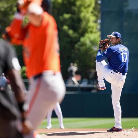 オープン戦に初登板し、５回途中無失点に抑えた大谷（ロサンゼルス・ドジャース提供）