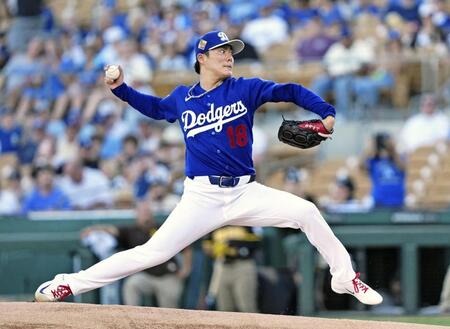 　パドレス戦に先発したドジャース・山本＝グレンデール（共同）