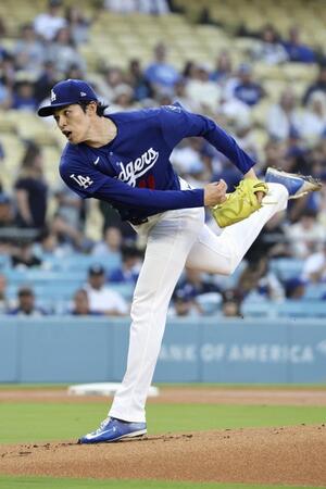 　エンゼルス戦に先発登板したドジャース・佐々木＝ロサンゼルス（共同）
