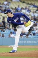 　エンゼルス戦に先発登板したドジャース・佐々木＝ロサンゼルス（共同）