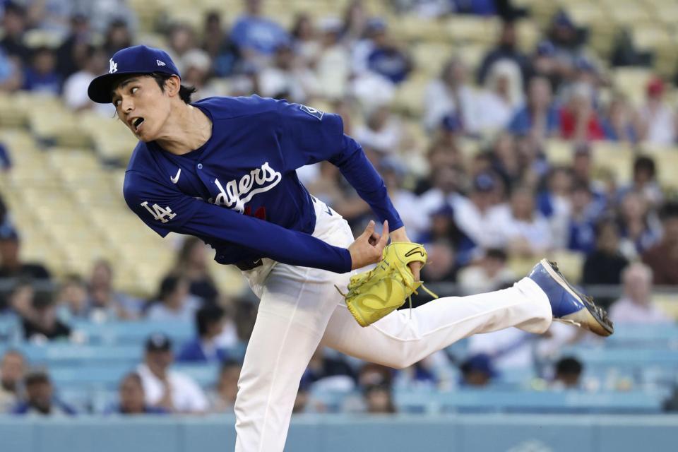 　エンゼルス戦に先発登板したドジャース・佐々木＝ロサンゼルス（共同）