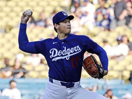 　エンゼルス戦に先発登板したドジャース・大谷＝ロサンゼルス（共同）