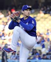 　エンゼルス戦に先発登板したドジャース・大谷＝ロサンゼルス（共同）