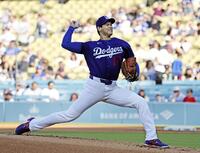 　エンゼルス戦に先発登板したドジャース・大谷＝ロサンゼルス（共同）
