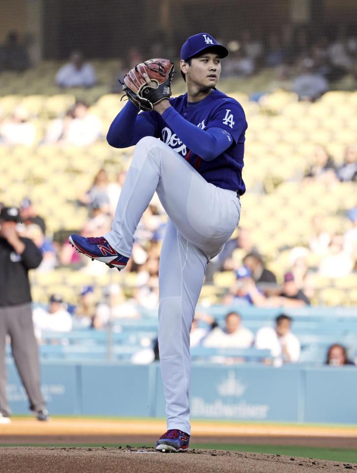 　エンゼルス戦に先発登板したドジャース・大谷＝ロサンゼルス（共同）