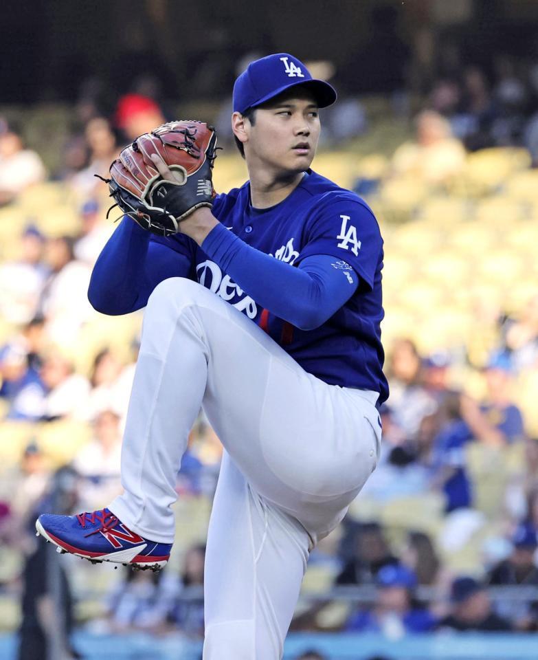 　エンゼルス戦に先発登板したドジャース・大谷＝ロサンゼルス（共同）