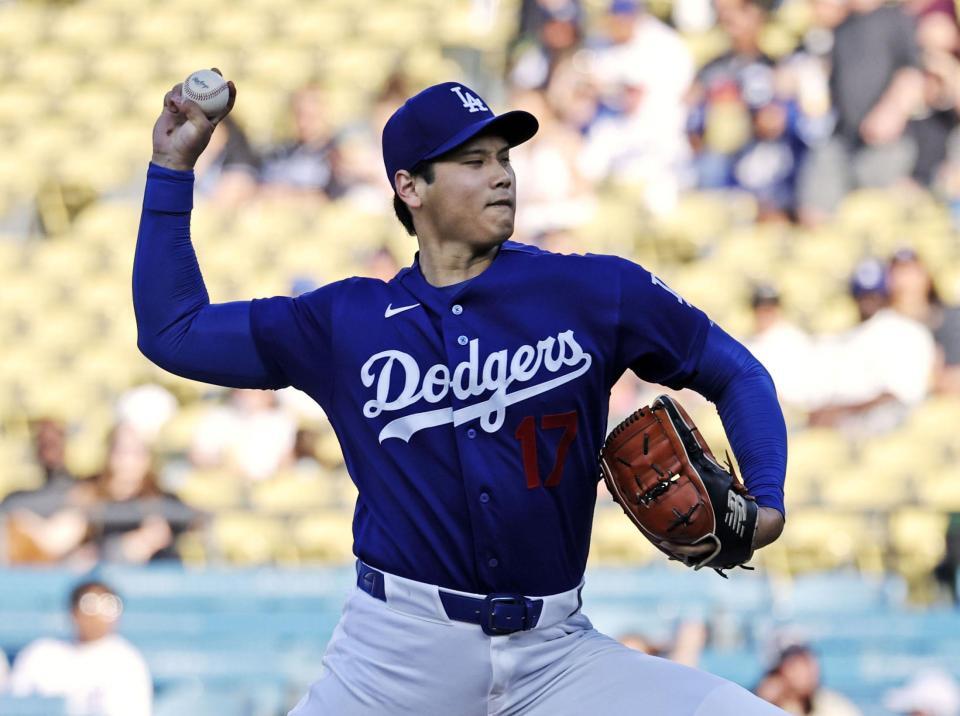 　エンゼルス戦に先発登板したドジャース・大谷＝ロサンゼルス（共同）