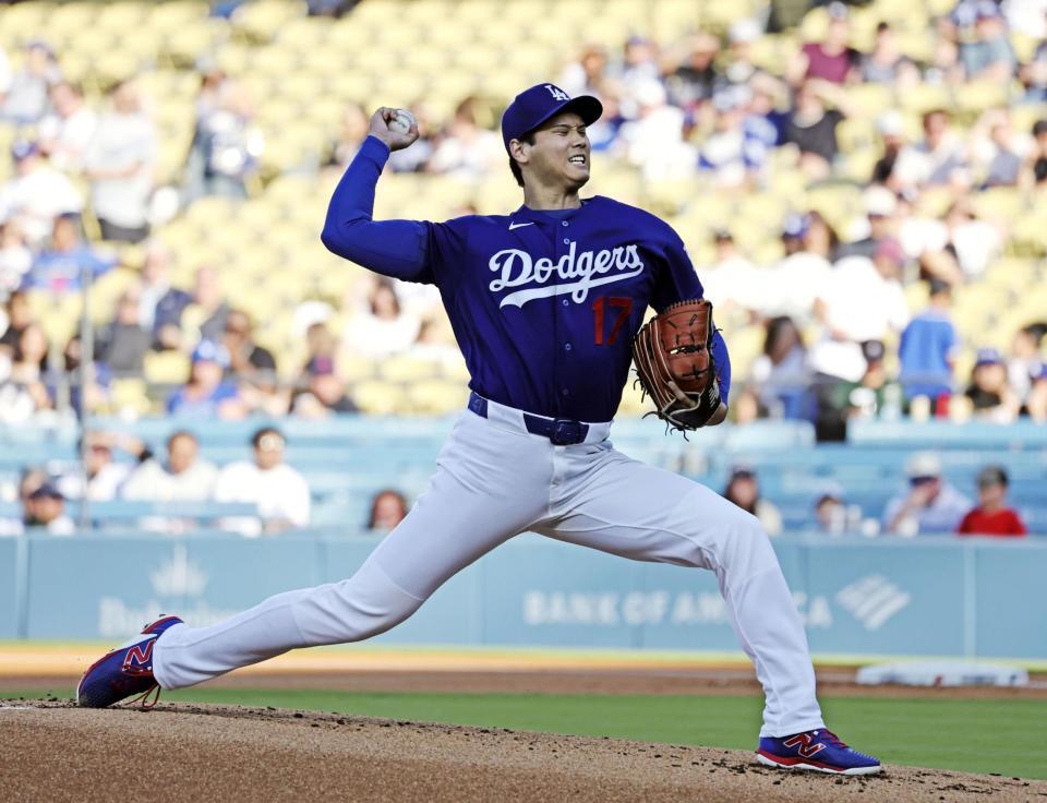 　エンゼルス戦に先発登板したドジャース・大谷＝ロサンゼルス（共同）